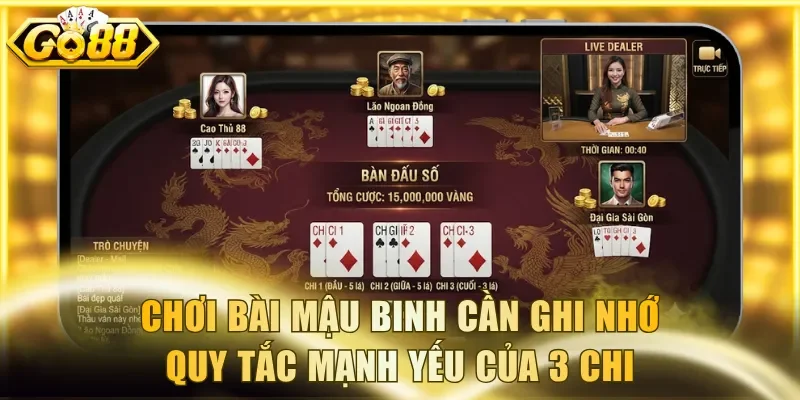 Chơi bài Mậu Binh cần ghi nhớ quy tắc mạnh yếu của 3 chi