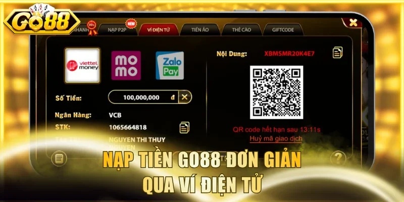 Nạp tiền Go88 đơn giản qua ví điện tử