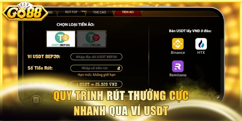 Quy trình rút thưởng cực nhanh qua ví USDT